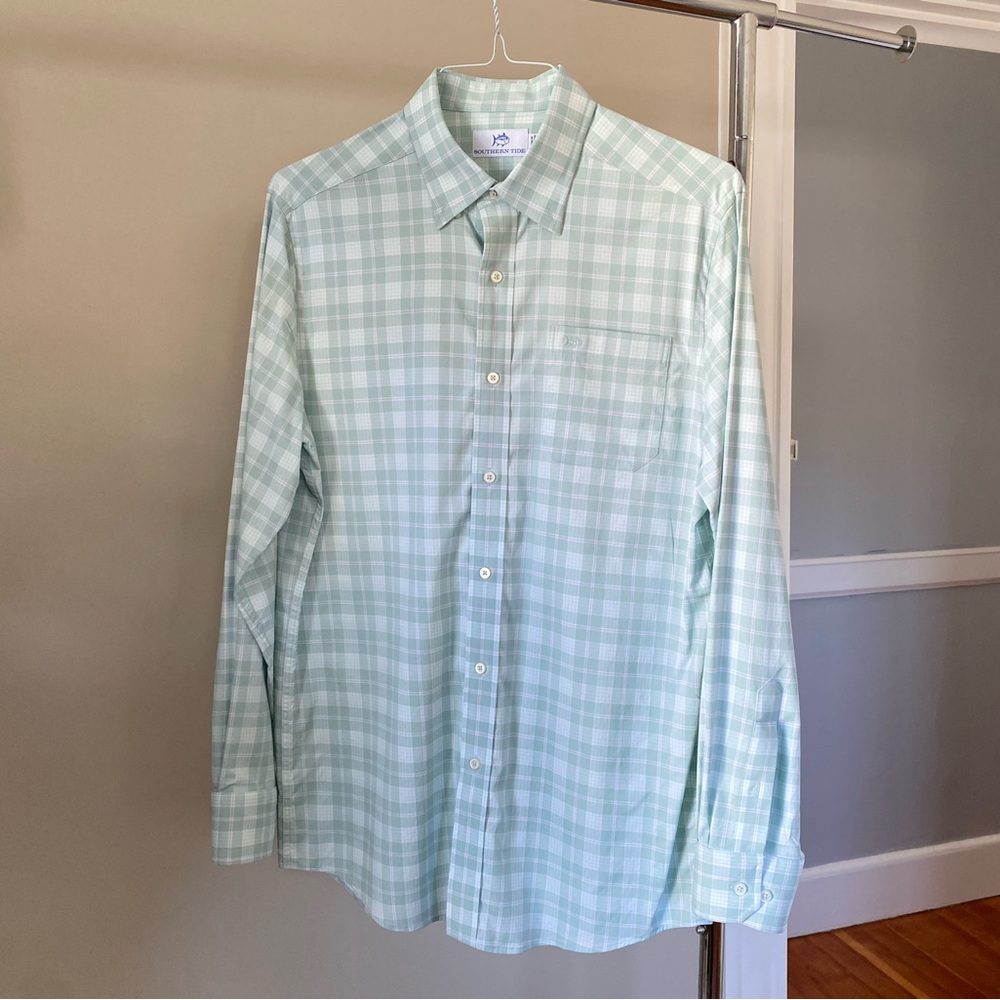 Southern Tide Green Plaid button down shirt